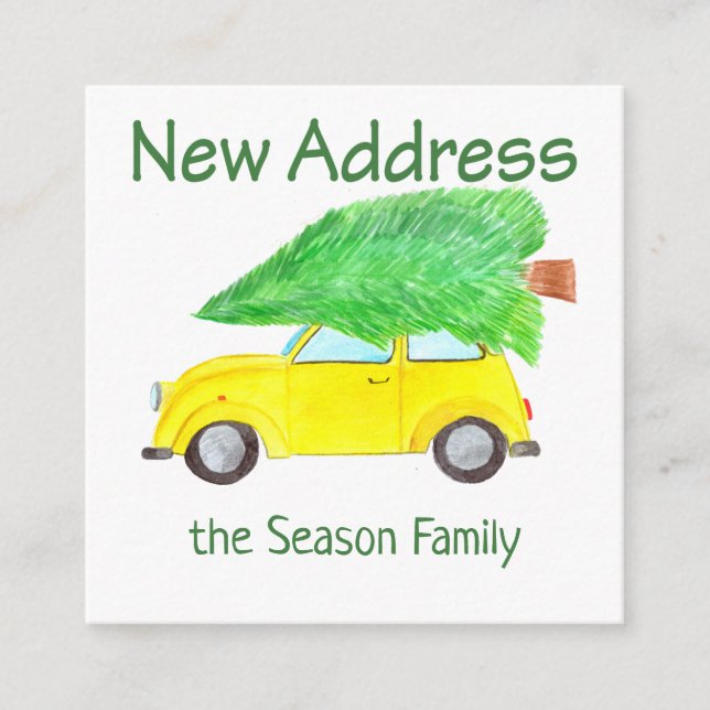 Tarjeta De Recepción Nuevo coche de dirección y árbol de Navidad (Anverso)