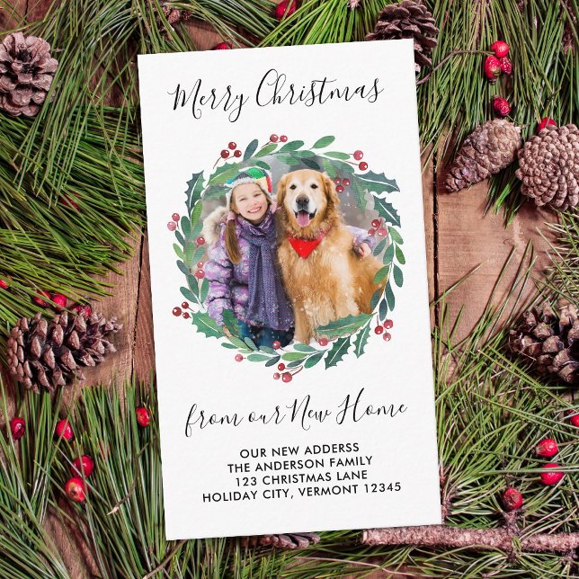 Tarjeta De Recepción Nuevo Personalizado de casa foto verde Wreath en m (Subido por el creador)