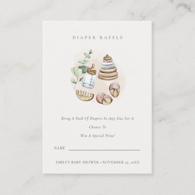 Tarjeta De Recepción Nursery Rosa Diaper Esencial Raffle Baby Shower (Anverso)