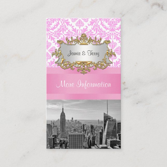 Tarjeta De Recepción NY City Skyline BW D4P Gabinete de Damasco Rosado (Anverso)