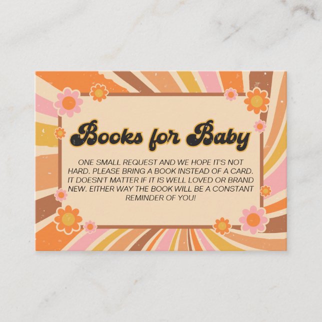 Tarjeta De Recepción Obtengamos libros de Baby Shower Groovy retro para (Anverso)