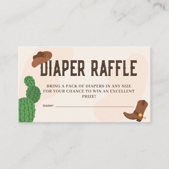 Tarjeta De Recepción Occidente Cowboy Cactus Baby Shower Diaper Raffle (Anverso)