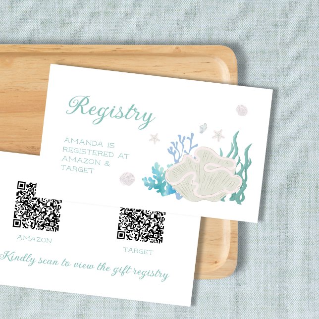 Tarjeta De Recepción Ocean Bridal Shower Regalo de solicitud QR Código (Ocean Bridal Shower Gift Reqistry QR Code Enclosure Card)