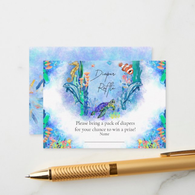 Tarjeta De Recepción Ocean Sea Animals Baby Diaper Raffle (Anverso/Reverso In Situ)