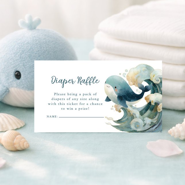 Tarjeta De Recepción Ocean Whale Waves Diaper Raffle White Baby Shower  (Subido por el creador)