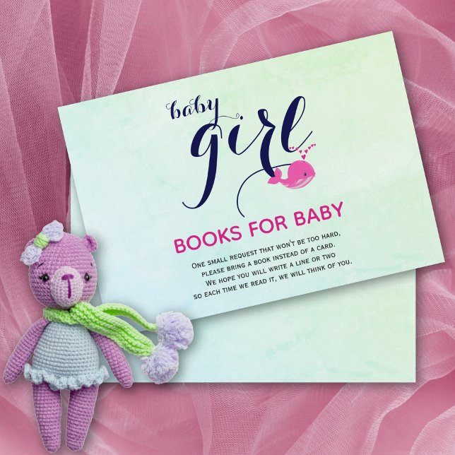 Tarjeta De Recepción Océano de ballena rosa y dulce Libros para Baby Sh (Subido por el creador)