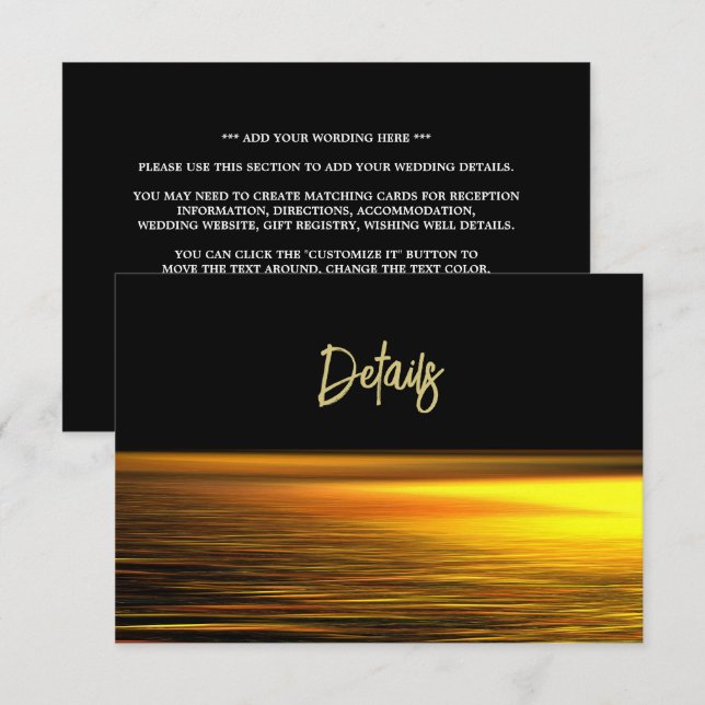 Tarjeta De Recepción Océano dorado, elegante detalle de bodas en la pla (Anverso / Reverso)