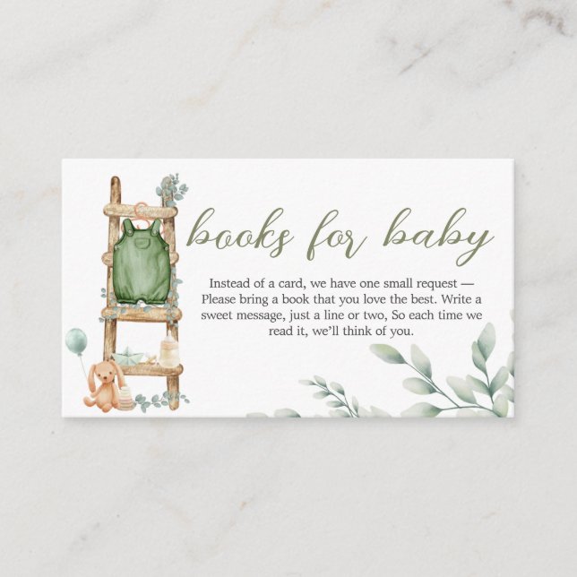 Tarjeta De Recepción Oh Baby Boho Eucalyptus Baby Shower Books para el  (Anverso)