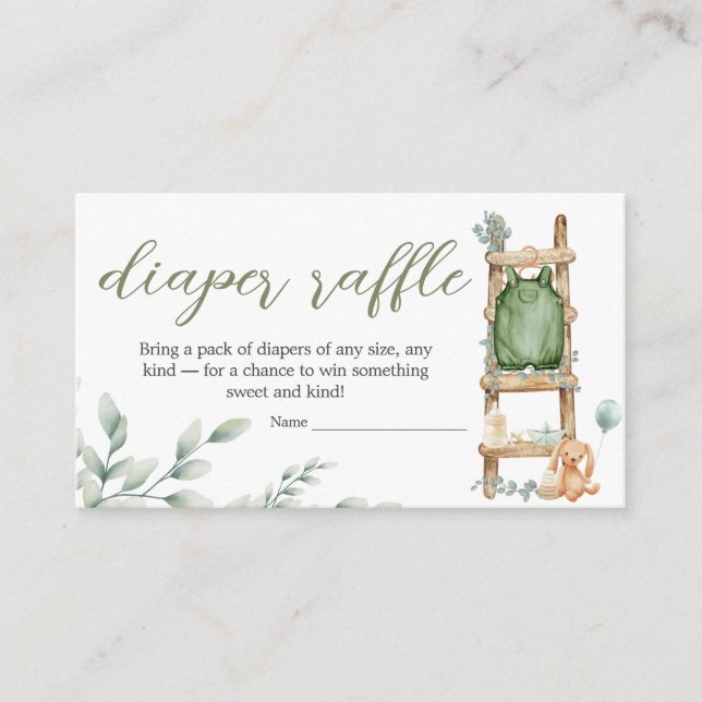 Tarjeta De Recepción Oh Baby Boho Eucalyptus Baby Shower Diaper Raffle (Anverso)