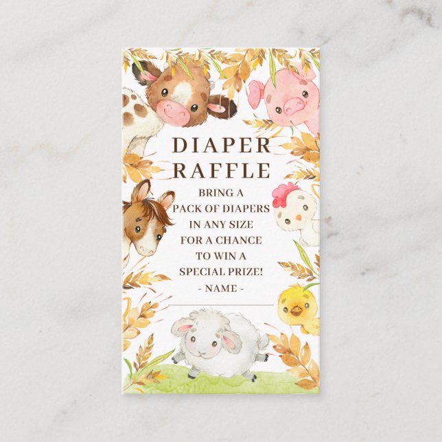 Tarjeta De Recepción Oh Baby Farm Animals Baby Shower Diaper Raffle (Anverso)
