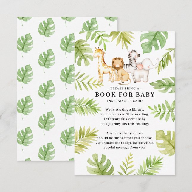 Tarjeta De Recepción Oh Baby Jungle Baby Shower Book for Baby Enclosur (Anverso / Reverso)