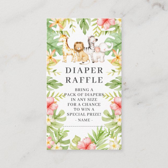 Tarjeta De Recepción Oh Baby Jungle Baby Shower Diaper Raffle (Anverso)