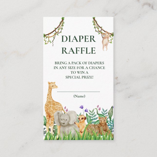 Tarjeta De Recepción Oh Baby Safari Jungle Baby Shower Diaper Raffle (Anverso)