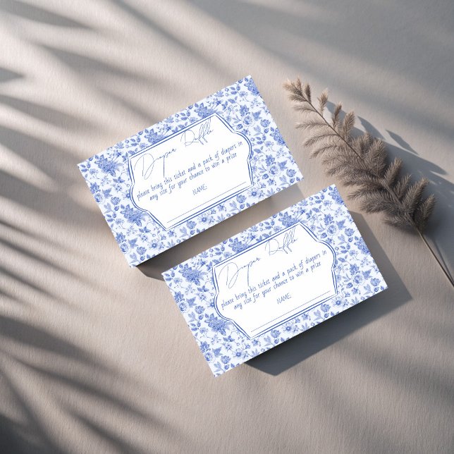 Tarjeta De Recepción Oh bebé azul toile bebé ducha de pañales rifa (Oh baby blue toile de jouy baby shower diaper raffle enclosure cards raffle tickets)