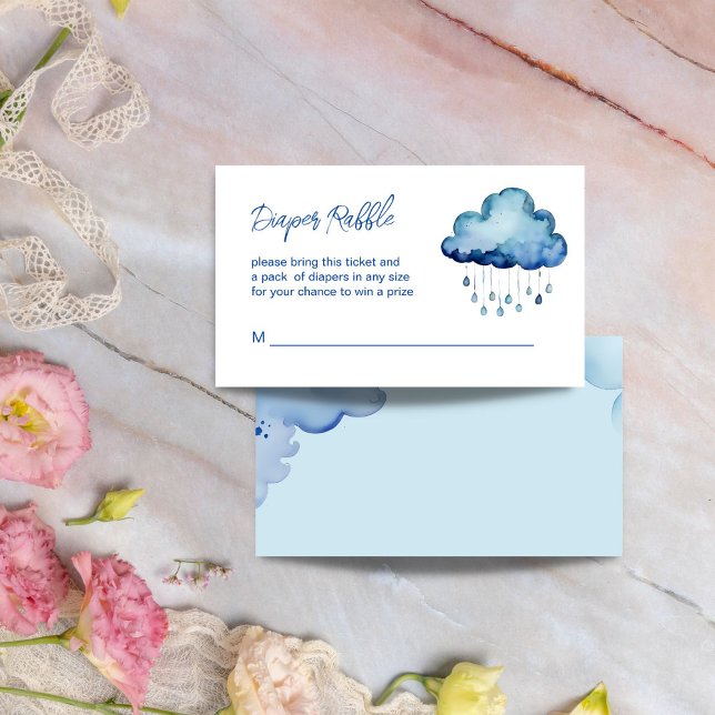 Tarjeta De Recepción Oh bebé nube bebé ducha de pañales rifa (Oh Baby cloud baby shower diaper raffle Enclosure Card cute whimsical blue cloud with raindrops)