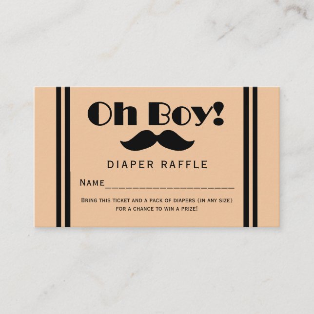 Tarjeta De Recepción Oh Boy Black Mustache Baby Diaper Raffle Ticket (Anverso)