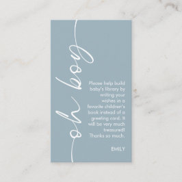Tarjeta De Recepción Oh Boy Dusty Blue Books para Baby Shower