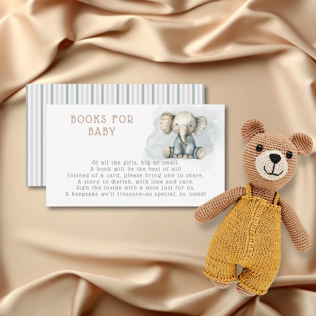 Tarjeta De Recepción Oh Boy Elephant Baby Shower a rayas azules (Oh Boy Elephant Blue Striped Baby Shower Enclosure Card)
