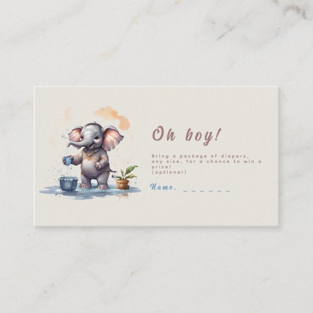 Tarjeta De Recepción Oh Boy Elephant Rustic Gold Blue Baby Shower (Anverso)