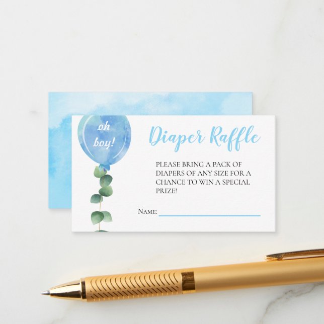 Tarjeta De Recepción Oh Boy globo verde eucalipto bebé ducha (Anverso/Reverso In Situ)