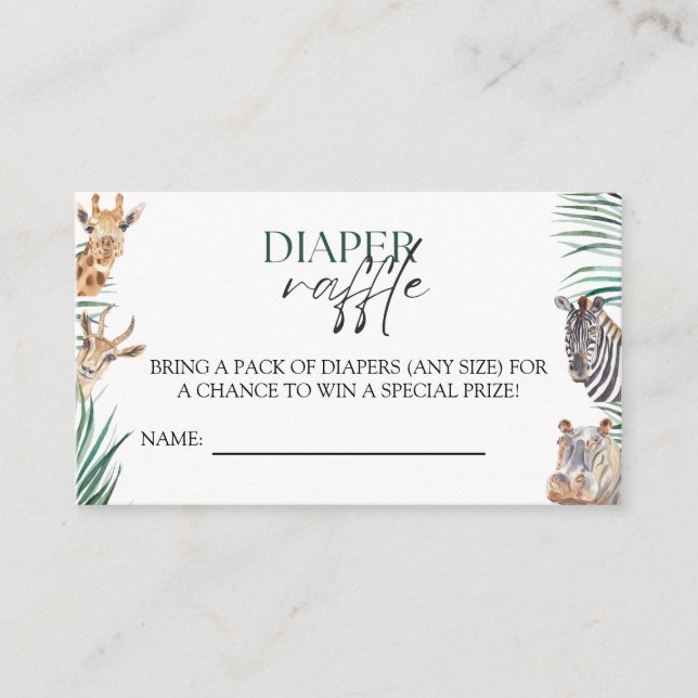 Tarjeta De Recepción Oh Boy Safari Animales Baby Shower Diaper Raffle (Anverso)