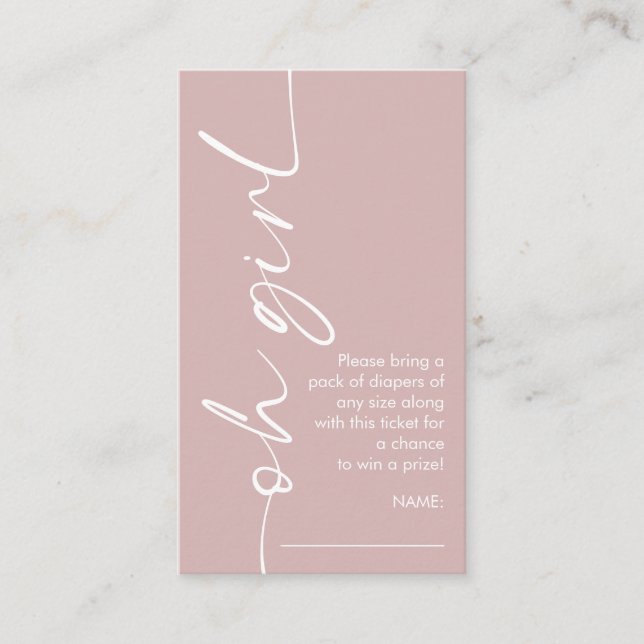 Tarjeta De Recepción Oh Chica Dusty Rosa Diaper Raffle Baby Shower (Anverso)