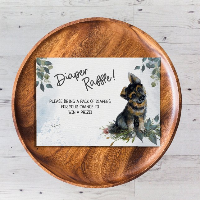 Tarjeta De Recepción ¡Oh, chico! Diaper Raffle, pastor de pastor alemán (Baby Shower Diaper Raffle Cute Watercolor German Shepherd Puppy Dog)