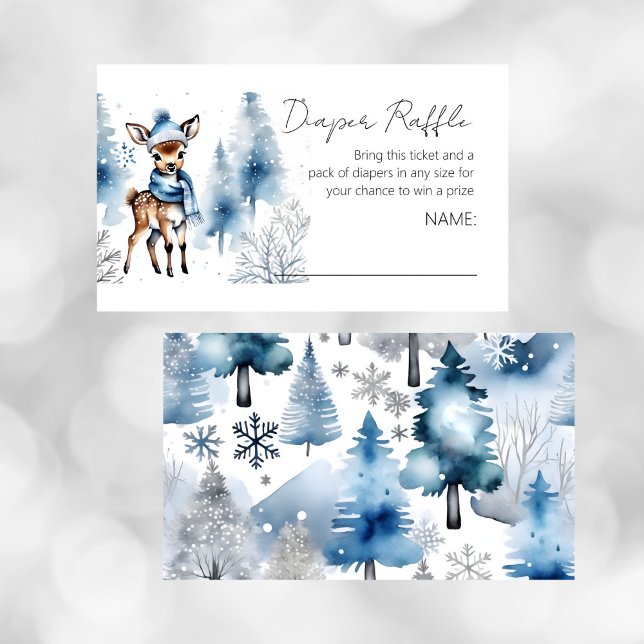 Tarjeta De Recepción Oh ciervo de invierno bebé ducha de pañales rifa (Oh deer winter baby shower diaper raffle card watercolor cute baby dear in winter hat and scarf)
