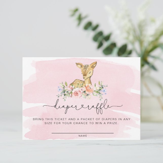 Tarjeta De Recepción Oh Deer Pink Diaper Raffle Ticket Card (Anverso de pie)