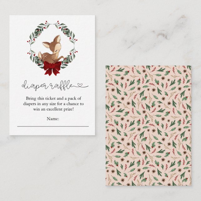 Tarjeta De Recepción Oh Deer Winter Greenery Diaper Raffle (Anverso / Reverso)