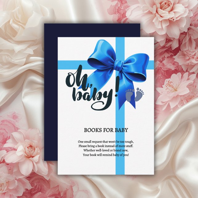Tarjeta De Recepción ¡Oh, nena! Elegante Baby Shower Blue Bow (Subido por el creador)