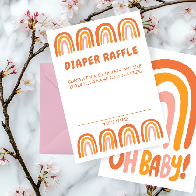 Tarjeta De Recepción OH PERSONALIZADO arcoiris Naranja dulce BABY SHOWE (OH BABY SHOWER Sweet Orange Rainbow CUSTOM Enclosure Card Diaper Raffle
)