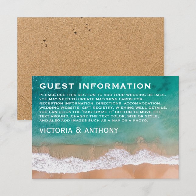 Tarjeta De Recepción Ola oceánica, detalle de bodas en la playa (Anverso / Reverso)