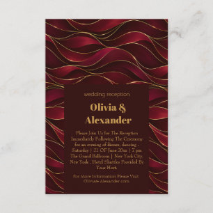 Tarjeta De Recepción Olas de mármol rojo burgundy elegante con acento d