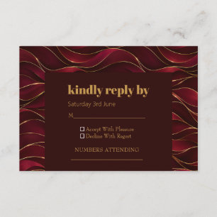 Tarjeta De Recepción Olas de mármol rojo burgundy elegante con acento d