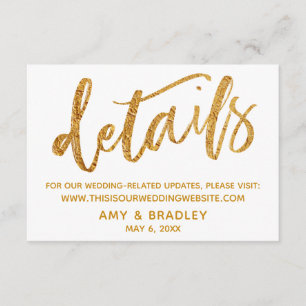 Tarjeta De Recepción Olas doradas y detalles de boda blancos con letra 