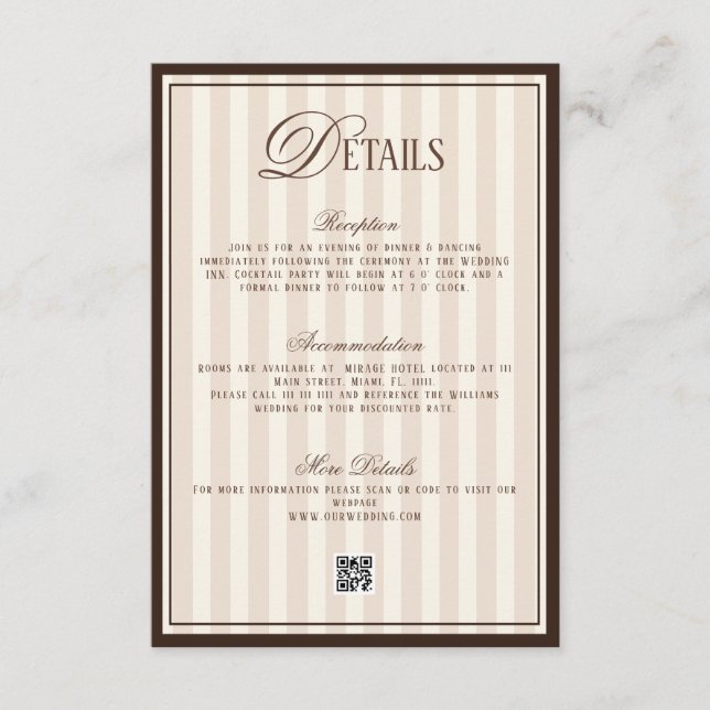 Tarjeta De Recepción Old Money Beige Ivory Brown Wedding Details  (Anverso)
