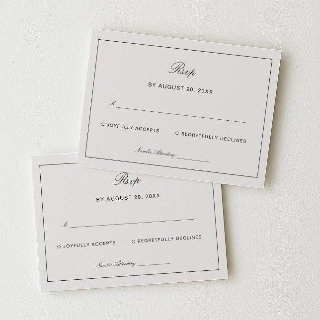 Tarjeta De Recepción Old Money Black and Ivory Wedding Response (Subido por el creador)