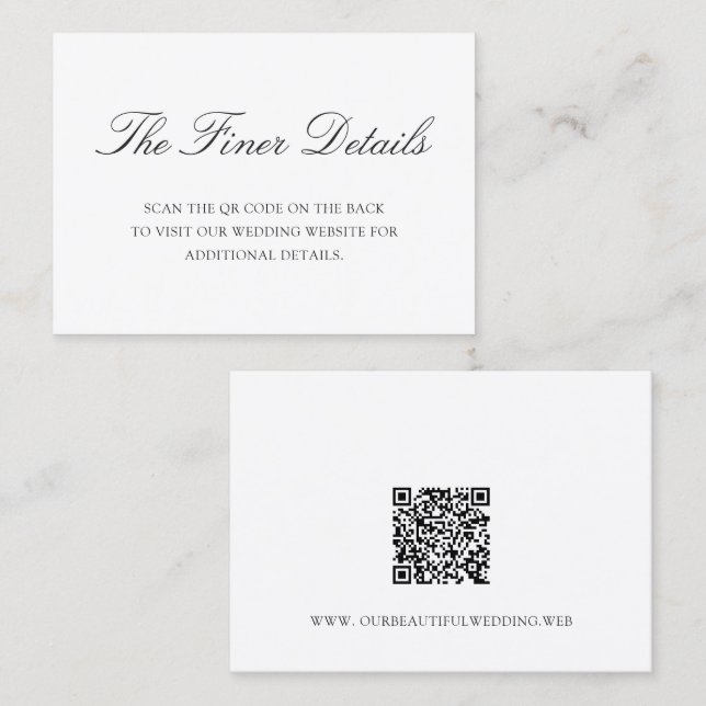 Tarjeta De Recepción Old Money Black and White Classic QR Code Wedding (Anverso / Reverso)