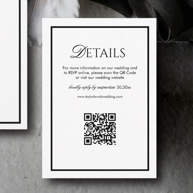 Tarjeta De Recepción Old Money Black and White Wedding Details Qr Code (Subido por el creador)