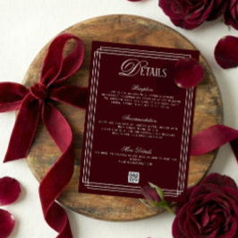Tarjeta De Recepción Old Money Burgundy Wedding Details 
