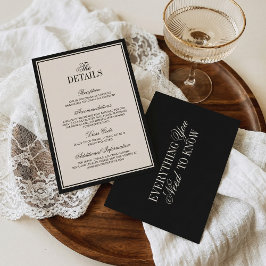 Tarjeta De Recepción Old Money Classic Black Cream Wedding Details