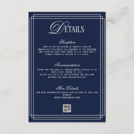 Tarjeta De Recepción Old Money Dark Blue Wedding Details 