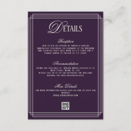Tarjeta De Recepción Old Money Dark Purple Wedding Details 