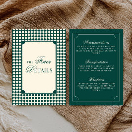 Tarjeta De Recepción Old Money Emerald Ivory Checkered Wedding Details