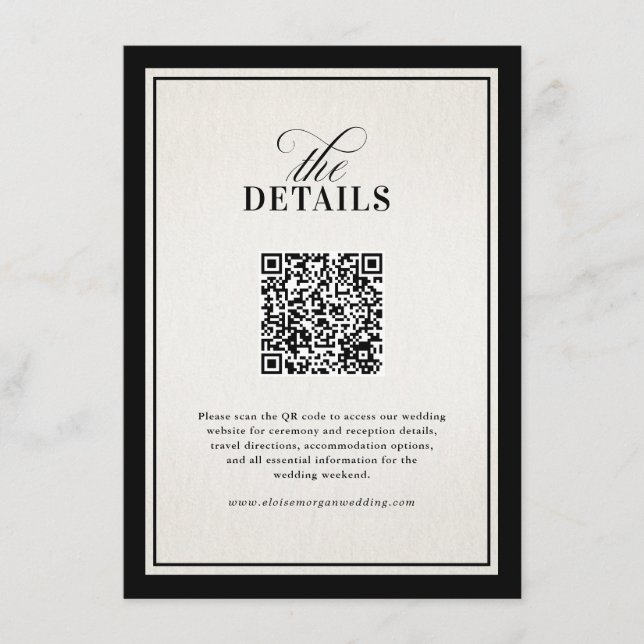 Tarjeta De Recepción Old Money Modern Formal Black Luxury Chic Wedding (Anverso)