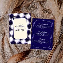 Tarjeta De Recepción Old Money Navy Ivory Checkered Wedding Details