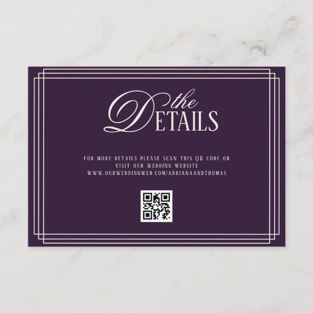 Tarjeta De Recepción Old Money Plum Wedding Details  (Anverso)