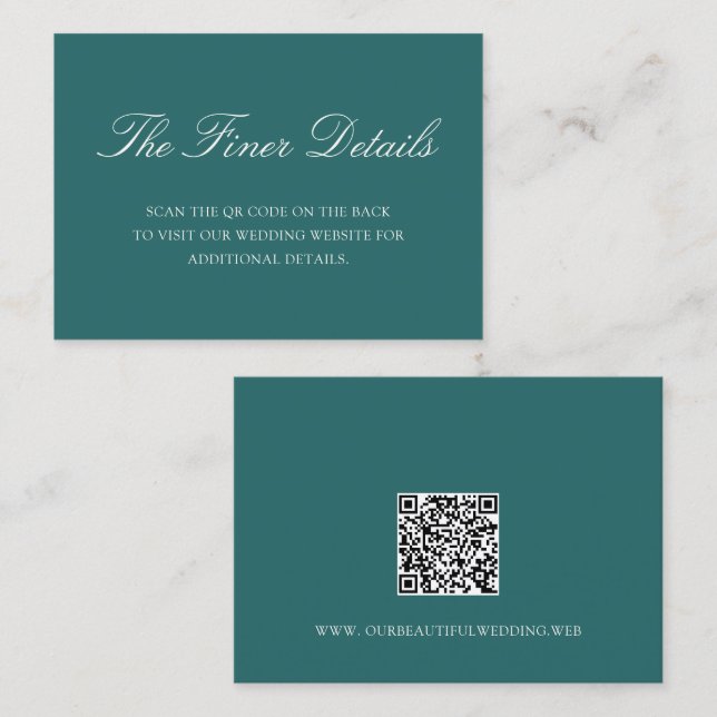 Tarjeta De Recepción Old Money Teal Classic QR Code Wedding (Anverso / Reverso)