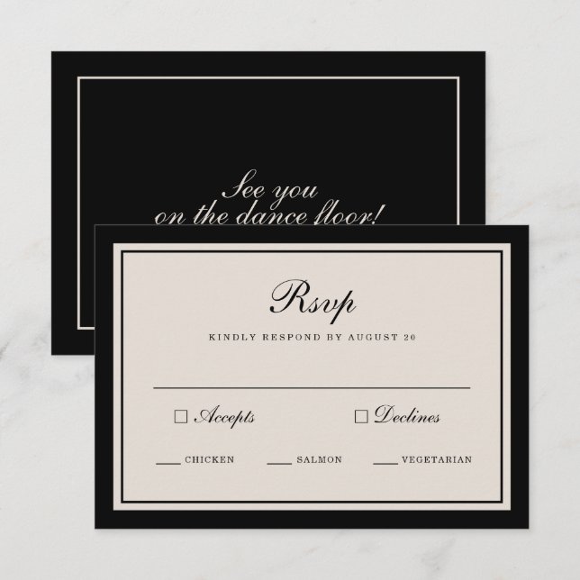 Tarjeta De Recepción Old Money Wedding Classic Black RSVP Card (Anverso / Reverso)